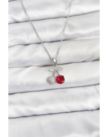 316L Steel Chain Silver Color Cherry Model Zircon Stone Women's Necklace