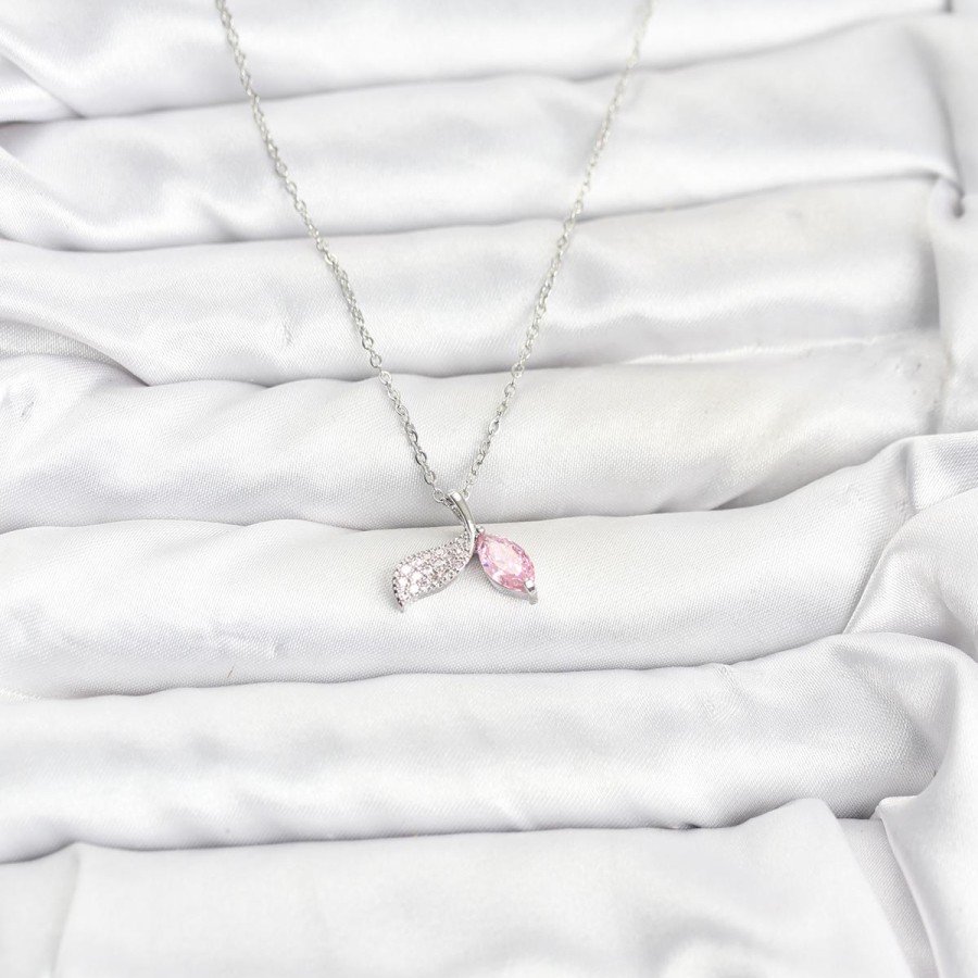 316L Steel Chain Silver Color Fish Tail Model Zircon Stone Women s Necklace
