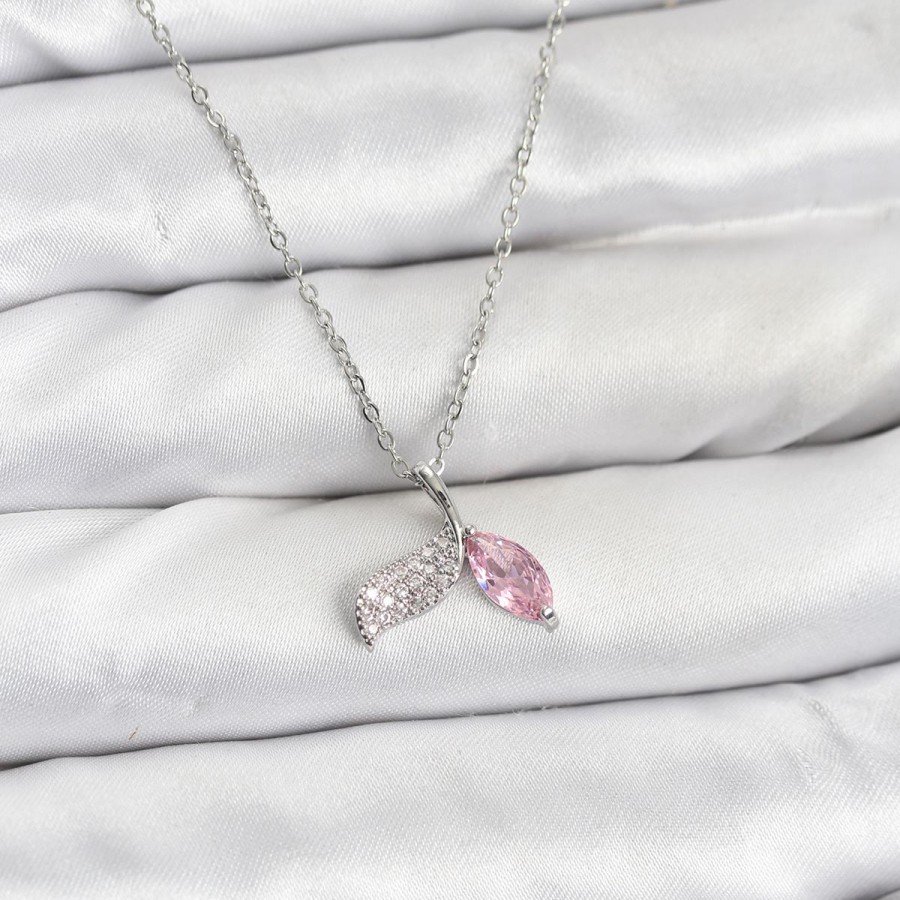 316L Steel Chain Silver Color Fish Tail Model Zircon Stone Women s Necklace