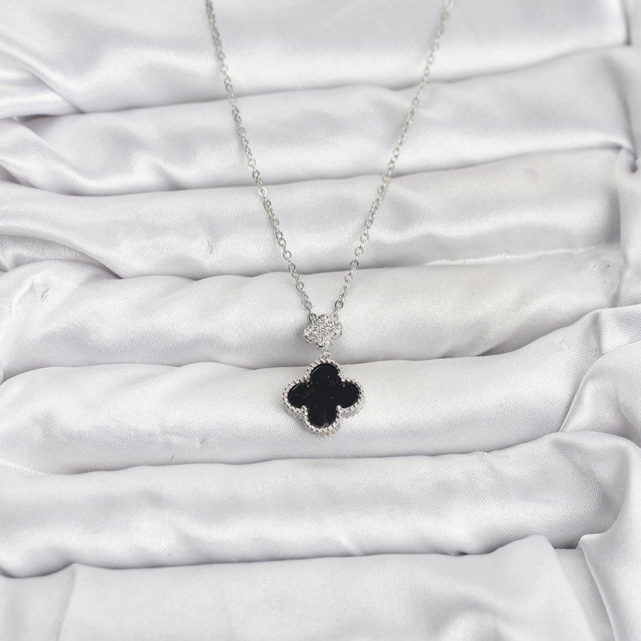 316L Steel Chain Silver Color Clover Model Zircon Stone Women s Necklace