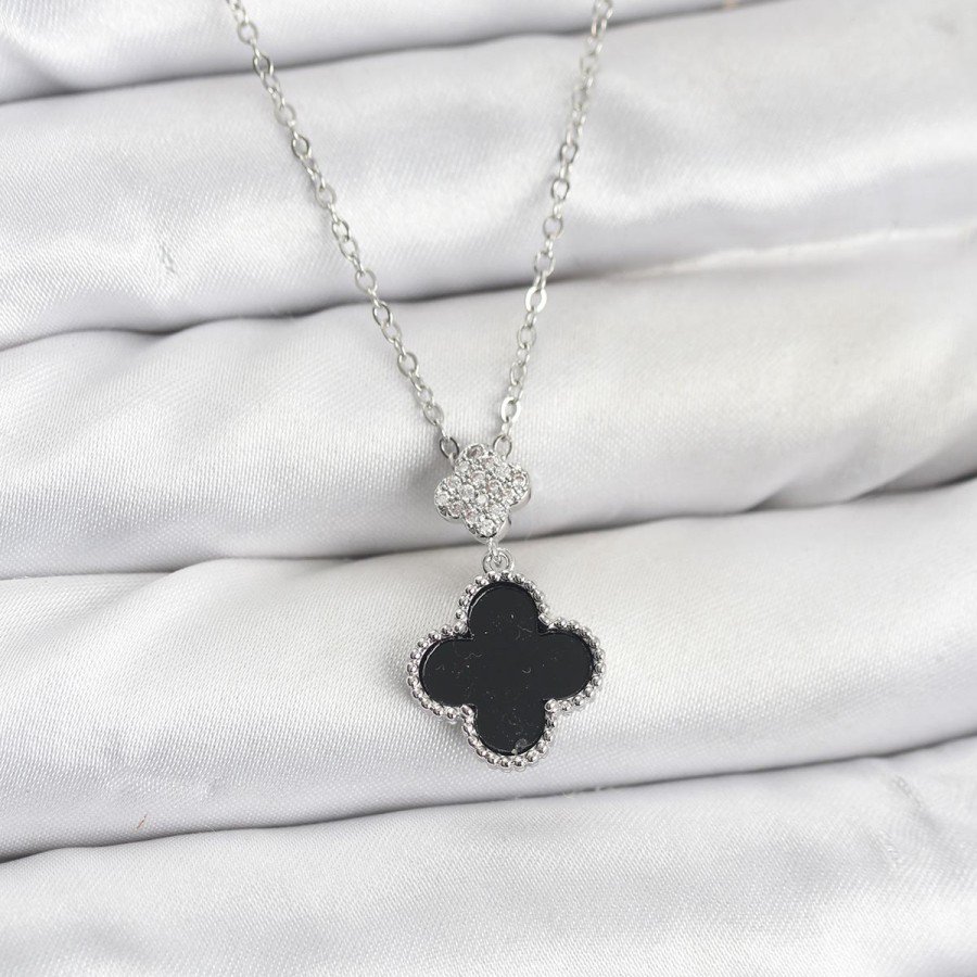 316L Steel Chain Silver Color Clover Model Zircon Stone Women s Necklace