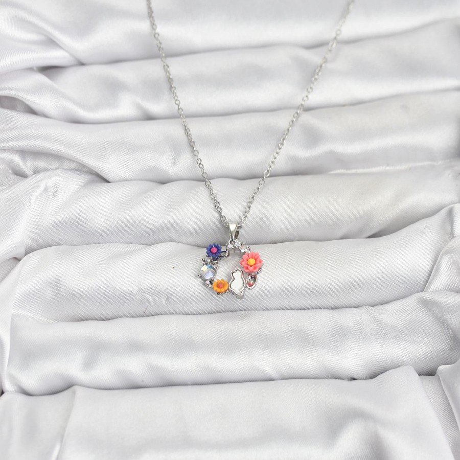 316L Steel Chain Silver Color Flower Cat Model Women s Necklace