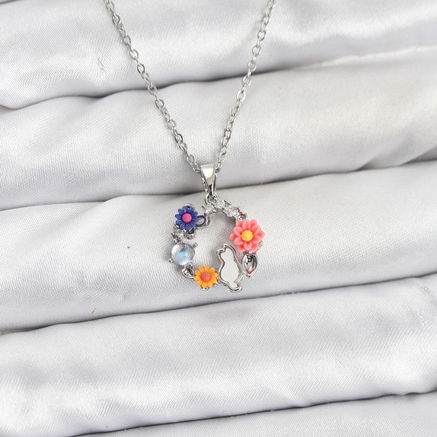 316L Steel Chain Silver Color Flower Cat Model Women s Necklace