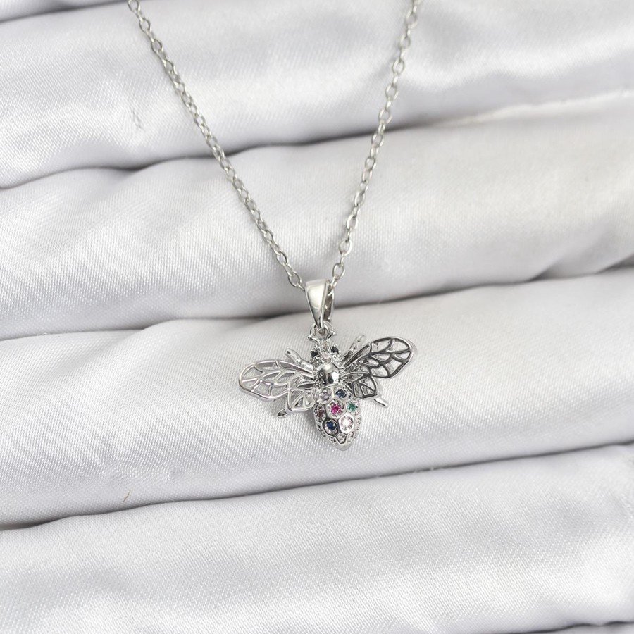 316L Steel Chain Silver Color Fly Model Zircon Stone Women s Necklace