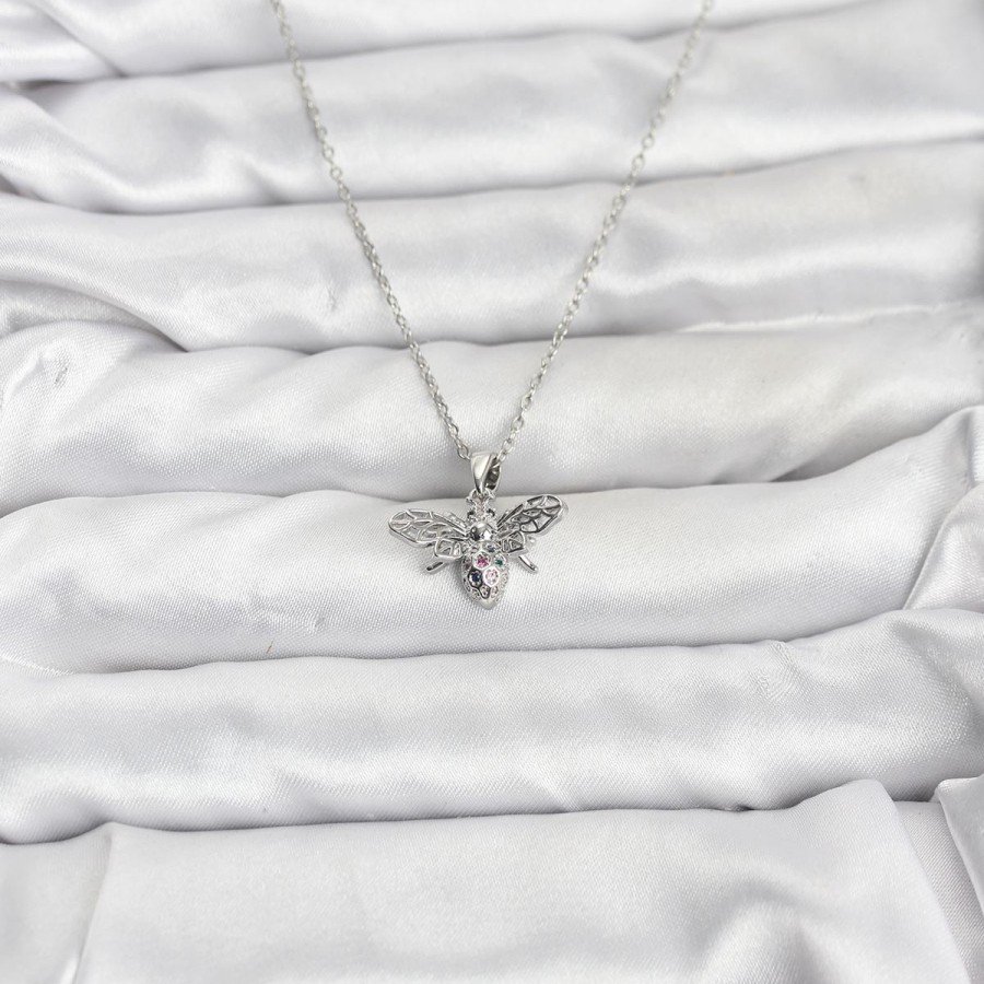 316L Steel Chain Silver Color Fly Model Zircon Stone Women s Necklace
