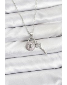 316L Steel Chain Silver Color Lock Key Model Zircon Stone Women's Necklace