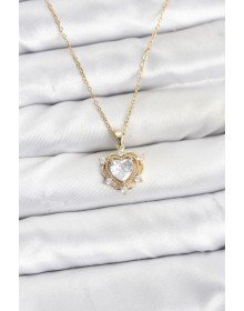 316L Steel Chain Gold Color Heart Model Zircon Stone Women's Necklace