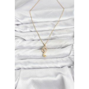 316L Steel Chain Gold Color Sea Horse Model Zircon Stone Women's Necklace