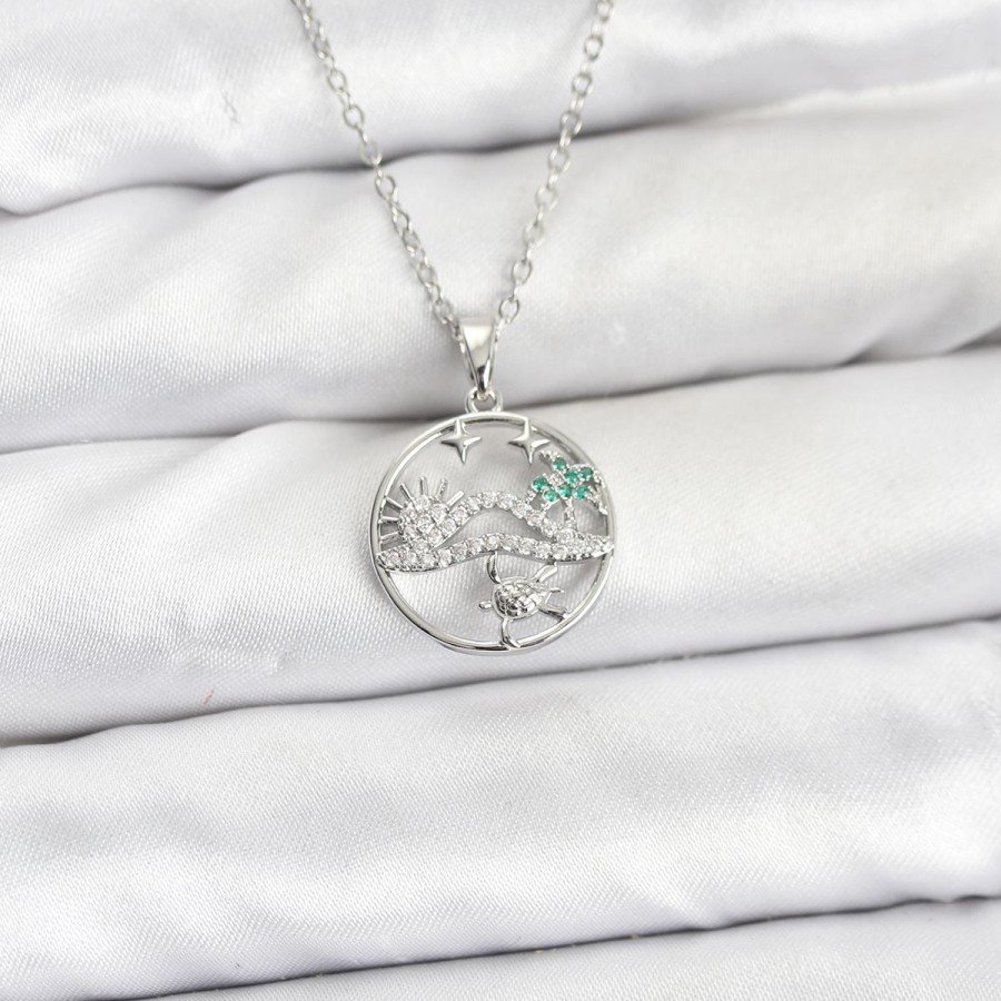 316L Steel Chain Silver Color Lucky Necklace Model Zircon Stone Women s Necklace