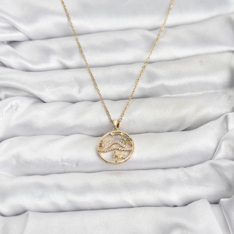 316L Steel Chain Gold Color Lucky Necklace Model Zircon Stone Women s Necklace