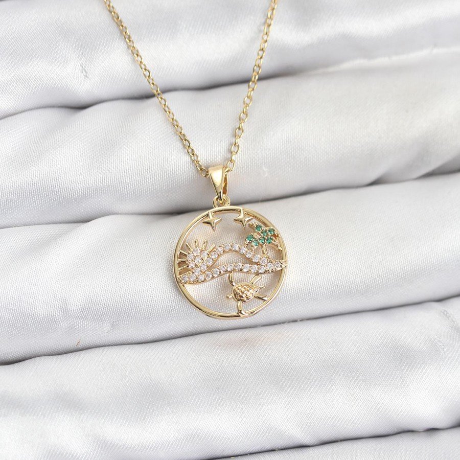 316L Steel Chain Gold Color Lucky Necklace Model Zircon Stone Women s Necklace