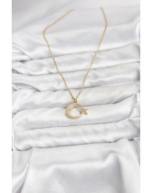 316L Steel Chain Gold Color Crescent Star Model Zircon Stone Women's Necklace