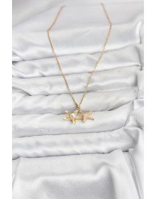 316L Steel Chain Gold Color Starfish Model Zircon Stone Women's Necklace