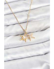 316L Steel Chain Gold Color Starfish Model Zircon Stone Women's Necklace