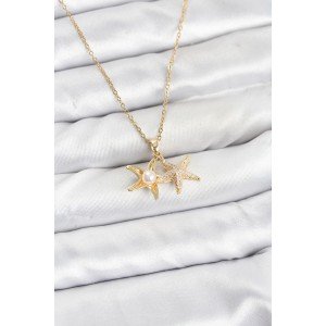 316L Steel Chain Gold Color Starfish Model Zircon Stone Women's Necklace