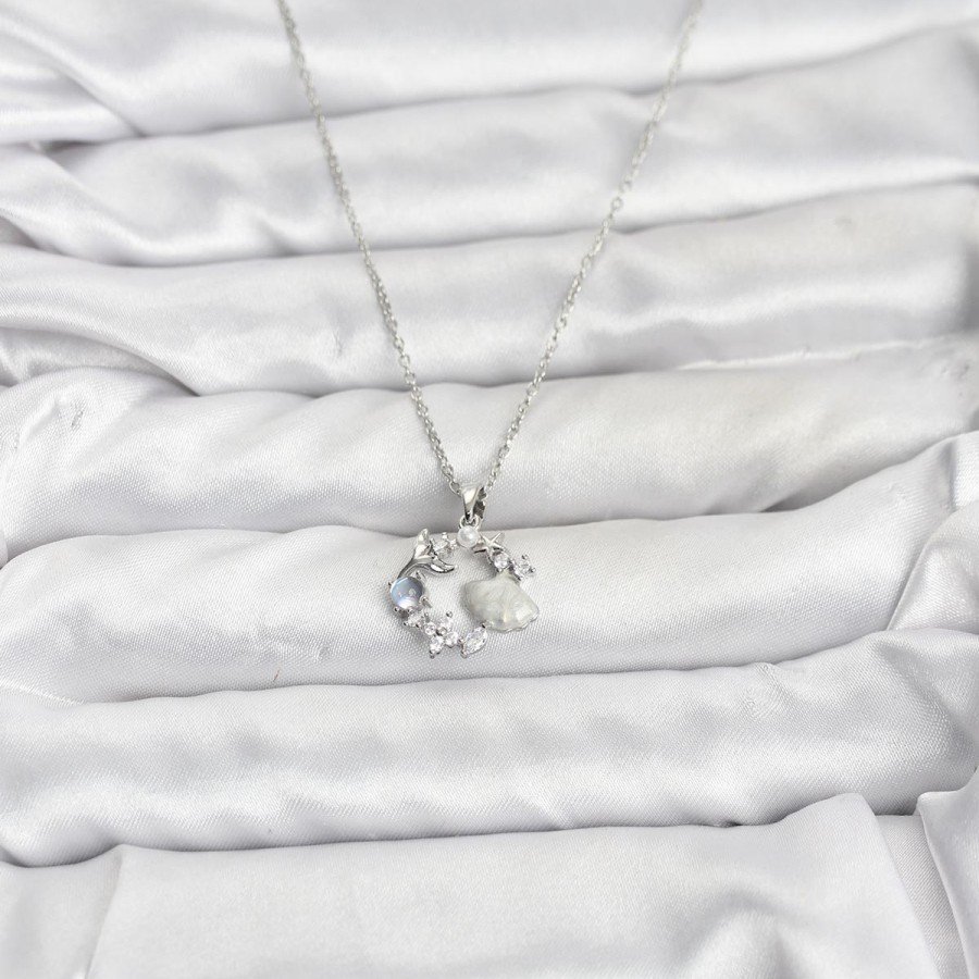 316L Steel Chain Silver Color Sea Theme Model Zircon Stone Women s Necklace 316L Steel Chain Silver Color Sea Theme Model Zircon Stone Women s Necklace