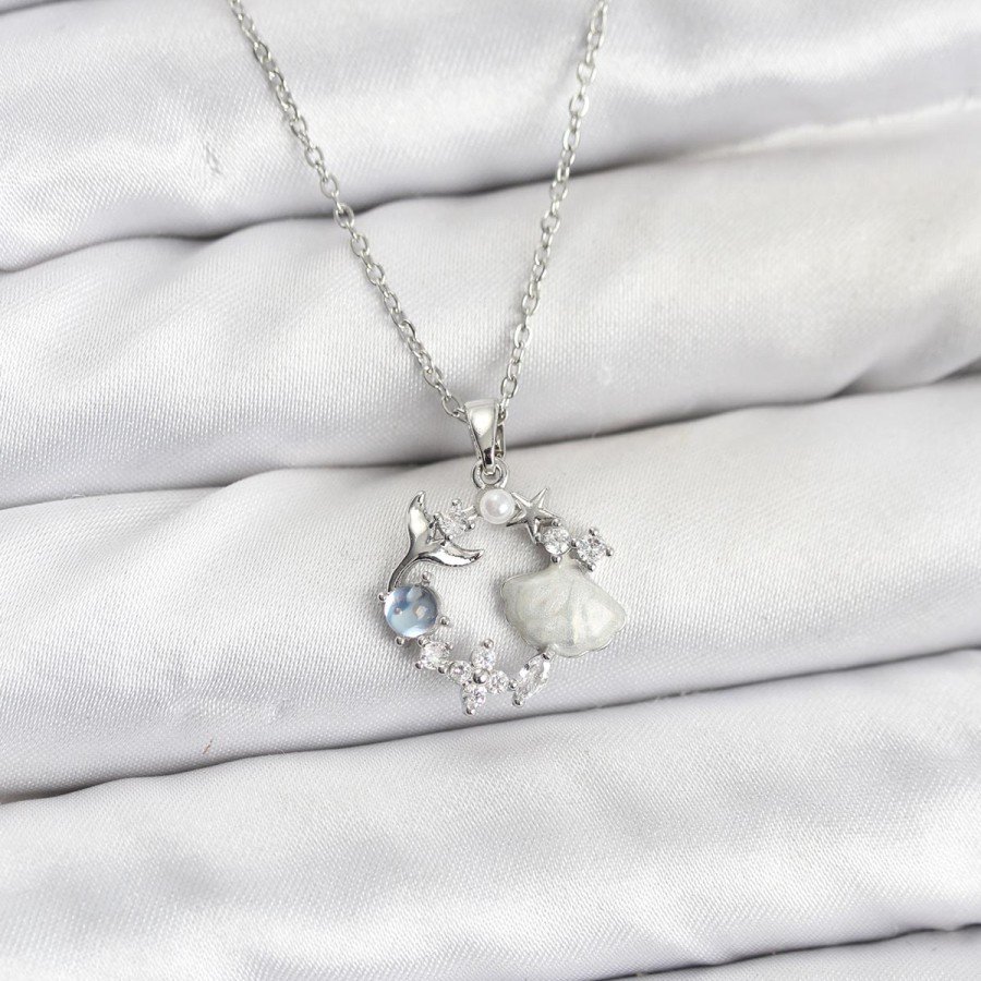 316L Steel Chain Silver Color Sea Theme Model Zircon Stone Women s Necklace 316L Steel Chain Silver Color Sea Theme Model Zircon Stone Women s Necklace