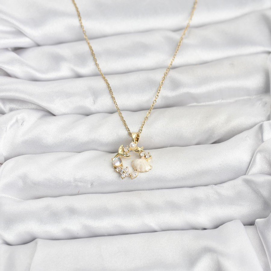 316L Steel Chain Gold Color Sea Theme Model Zircon Stone Women s Necklace