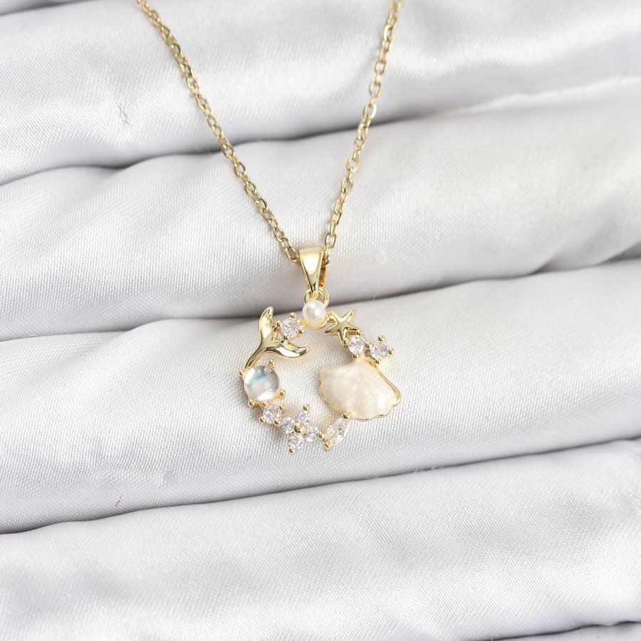 316L Steel Chain Gold Color Sea Theme Model Zircon Stone Women s Necklace