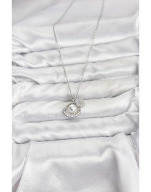 316L Steel Chain Silver Color Pearl and Shell Model Zircon Stone Women's Necklace