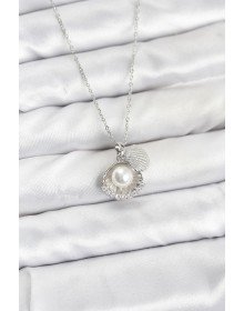 316L Steel Chain Silver Color Pearl and Shell Model Zircon Stone Women's Necklace