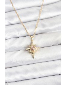 316L Steel Gold Color Zircon Stone Pole Star Model Women's Necklace