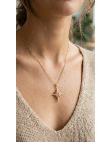 316L Steel Gold Color Zircon Stone Pole Star Model Women's Necklace