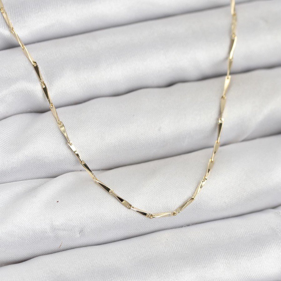 CM 14K Gold Color Thin Cut Bar Model Chain Women s Necklace