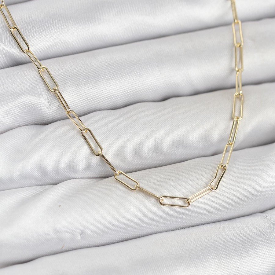 CM 14K Gold Color Brass Paperclip Chain Women s Necklace CM 14K Gold Color Brass Paperclip Chain Women s Necklace