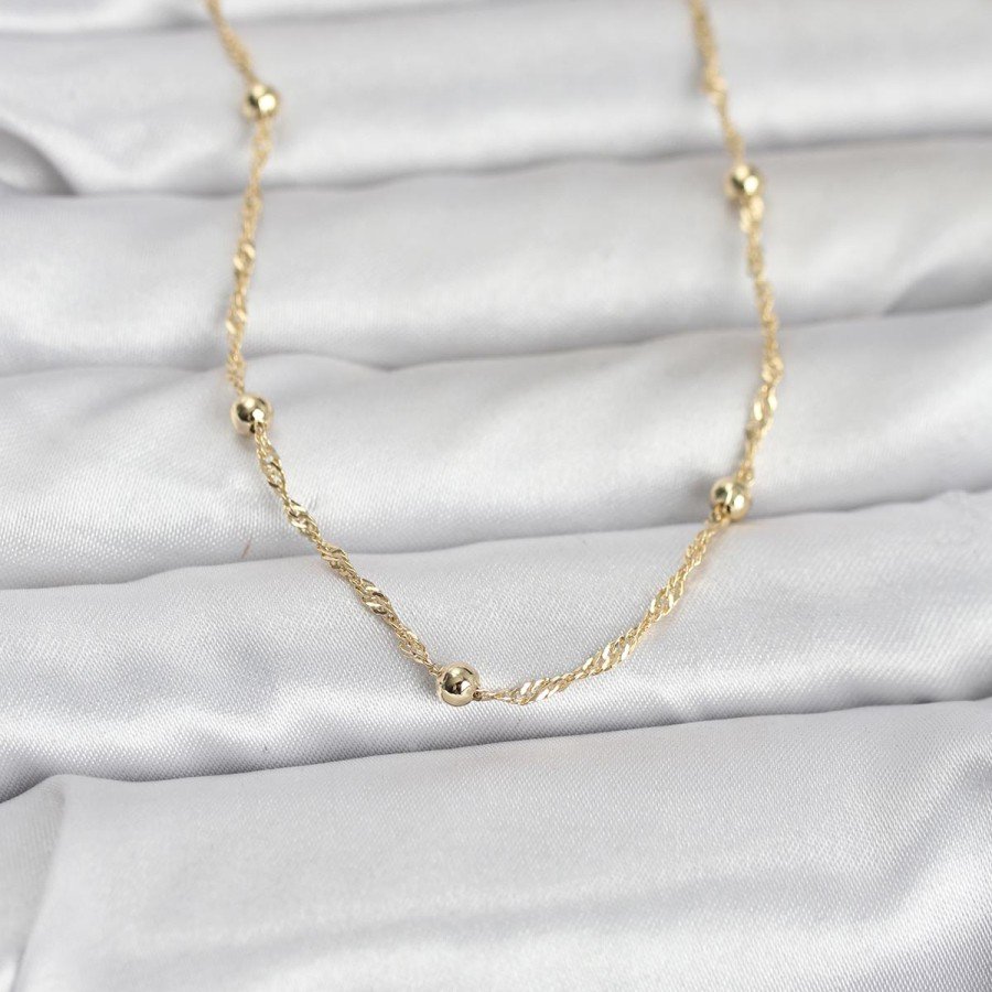 CM 14K Gold Color Twist and Ball Chain Model 60 cm Women s Necklace