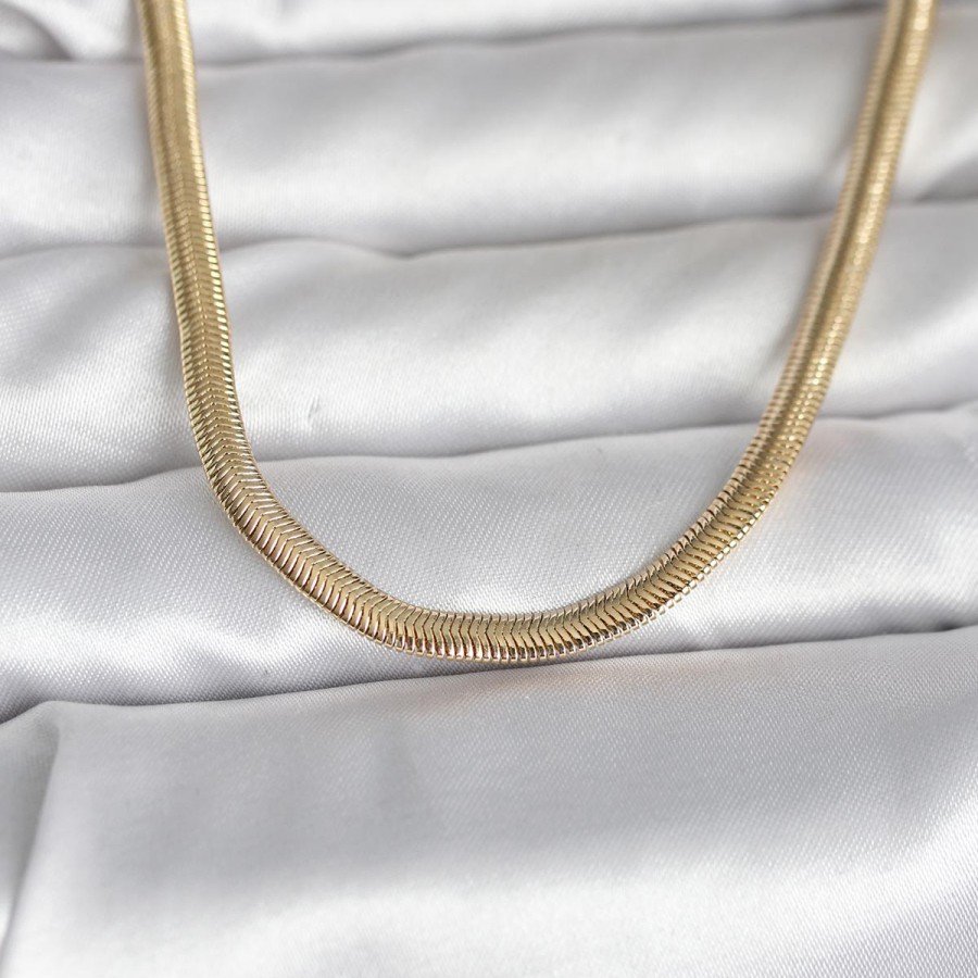CM 14K Gold Color Flat Snake Chain Model 45 cm Women s Necklace