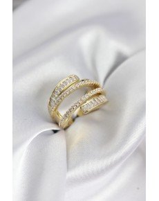 Gold Color Women's Ring with Spiral Zircon Baguette Stone