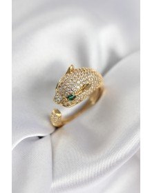 Jaguar Model Gold Color Zircon Stone Women's Ring