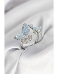 Silver Color Blue Butterfly Model Zircon Stone Women's Ring