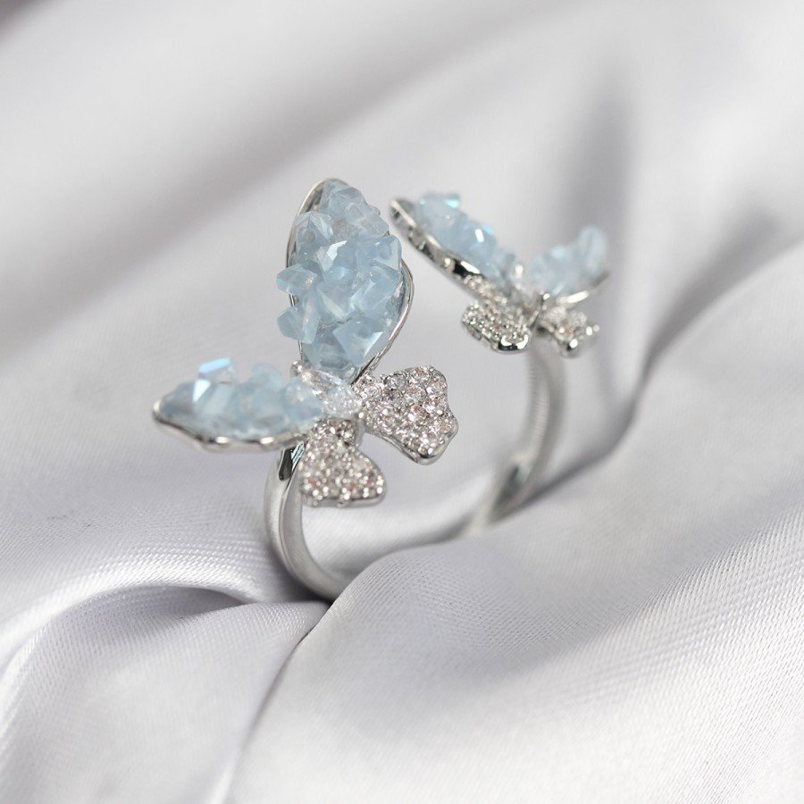 Silver Color Blue Butterfly Model Zircon Stone Women s Ring