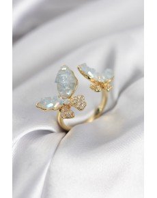 Gold Color Blue Butterfly Model Zircon Stone Women's Ring