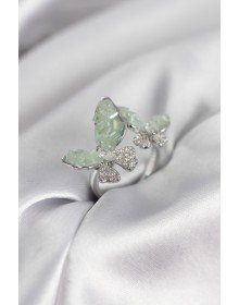 Silver Color Water Green Butterfly Model Zircon Stone Women's Ring