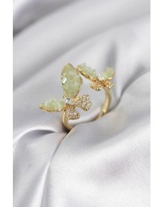 Gold Color Water Green Butterfly Model Zircon Stone Women's Ring