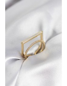 Set of 2 Women's Rings with Gold Color Pearl and Zircon Stones