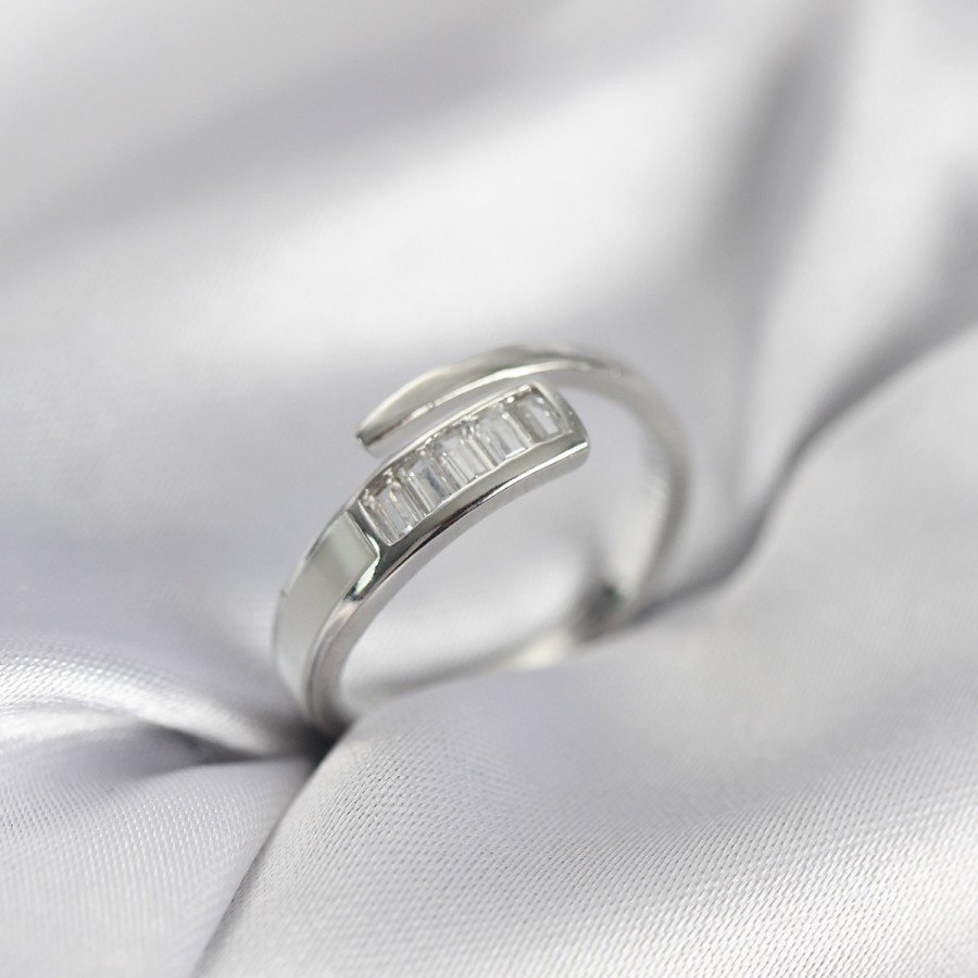 Silver Color Women s Ring with Baguette Zircon Stone