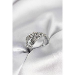 Silver Color Zircon Stone Chain Model Women's Ring