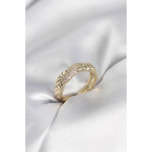 Gold Color Women's Ring with Zircon Stone and Stud
