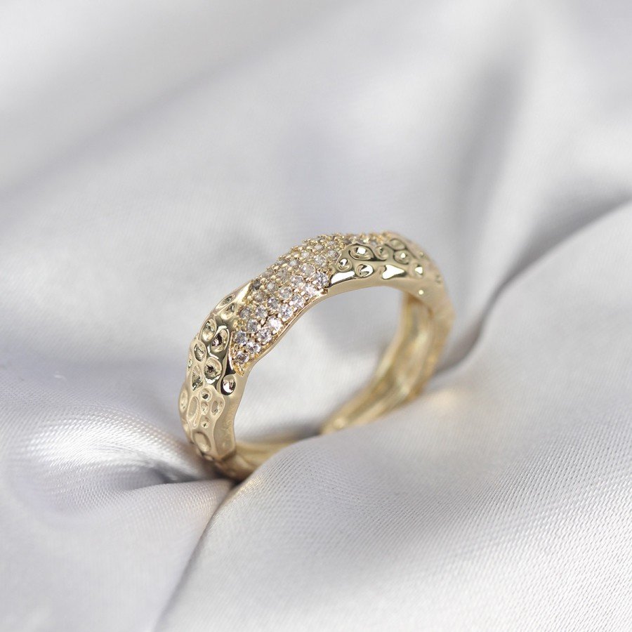 Gold Color Women s Ring with Zircon Stone and Punch