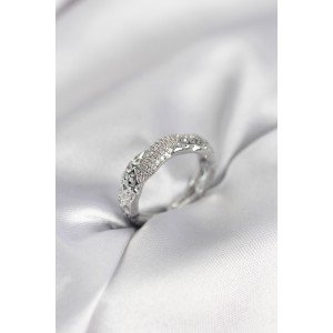 Silver Color Women's Ring with Zircon Stone and Stud