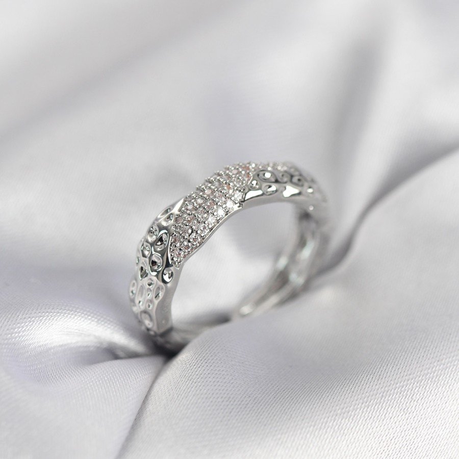 Silver Color Women s Ring with Zircon Stone and Stud