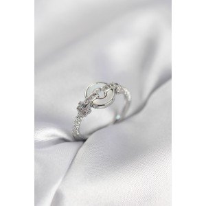 Silver Color Circle Form Mother of Pearl and Zircon Stone Women's Ring
