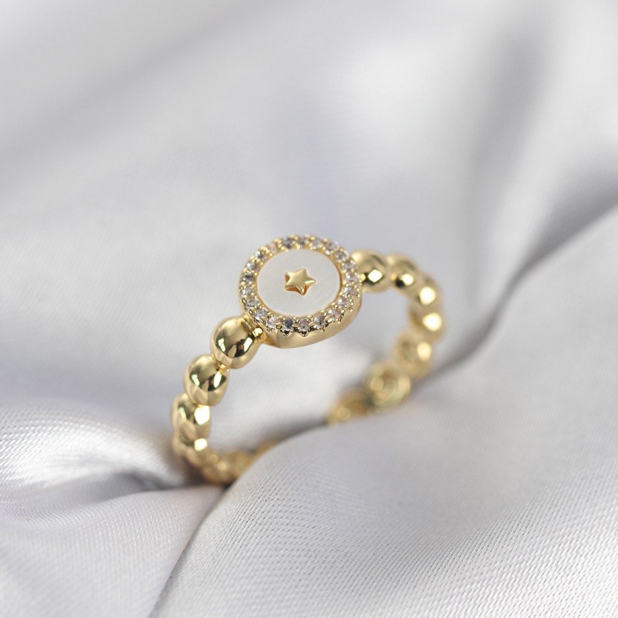 Gold Color Pearlescent Star Model Zircon Stone Women s Ring