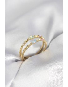 Gold Color Mixed Color Zircon Stone Women's Ring