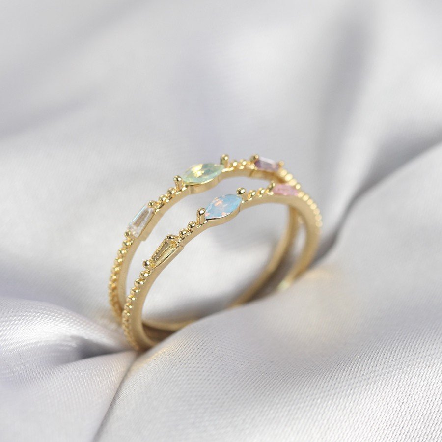 Gold Color Mixed Color Zircon Stone Women s Ring