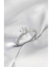Silver Color Zircon Stone Single Stone Model Women's Ring
